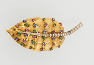 Diamant Farbstein Brosche Blatt - Jewellery