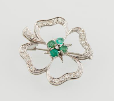 Brillant Smaragdbrosche Kleeblatt - Jewellery