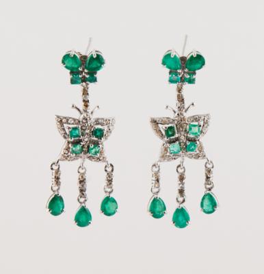Diamant Smaragd Ohrsteckgehänge - Jewellery
