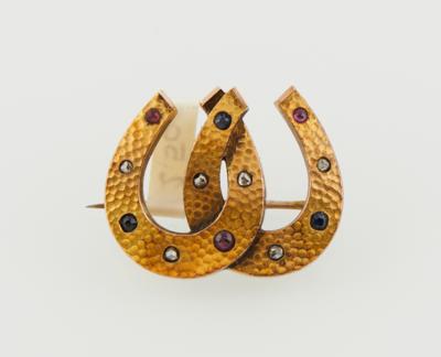 Diamant Saphir Rubin Brosche um 1900 - Jewellery