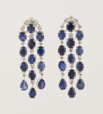 Diamant Ohrsteckgehänge mit behandelten Saphiren zus. ca. 14,50 ct - Jewellery