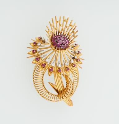 Brillant Rubin Brosche - Schmuck