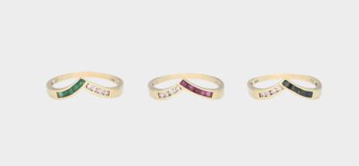 3 Brillant Farbstein Ringe - Jewellery