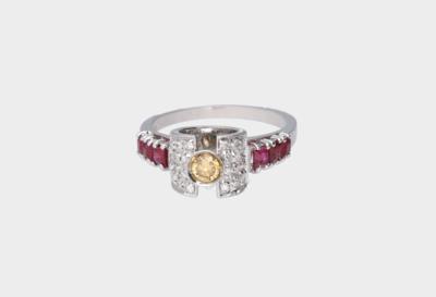 Rubin Ring mit teilweise künstlich farbveränderten Diamanten - Schmuck