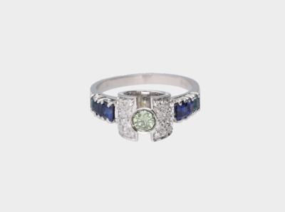 Saphir Ring mit teilweise künstlich farbveränderten Diamanten - Schmuck