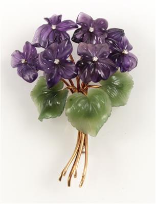 Brillant Blütenbrosche zus. ca. 0,15 ct - Jewellery