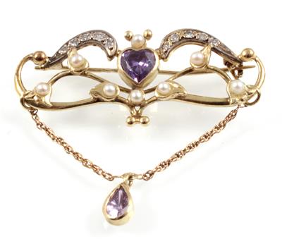 Brillant Amethyst Kulturperlenbrosche - Jewellery