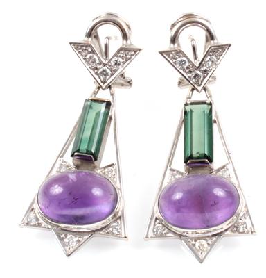 Brillant Amethyst Turmalinohrclips - Schmuck