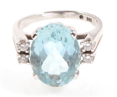 Aquamarinring ca. 6 ct - Diamant-, Farb- und Schmucksteine