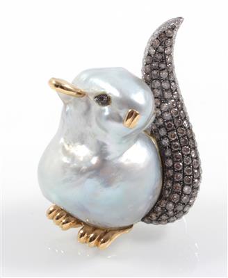 Kulturperlen Brillantbrosche "Chinchilla" zus. ca. 1 ct - Schmuck