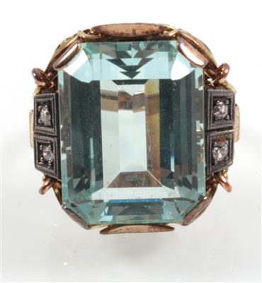 Aquamarinring zus. ca. 18 ct - Klenoty