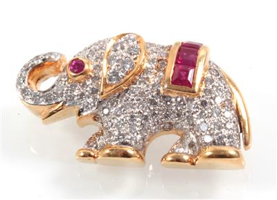 Brillantbrosche "Elefant" zus. ca. 0,50 ct - Jewellery