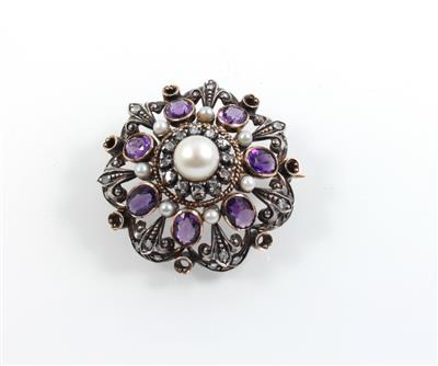 Amethyst Diamantrautenbrosche - Schmuck