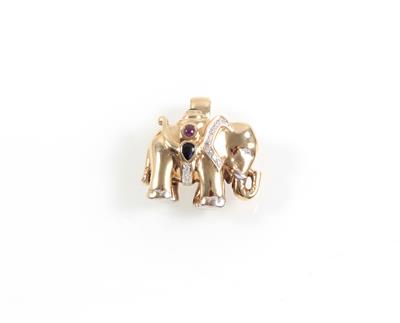 Diamant Farbsteinanhänger "Elefant" - Schmuck