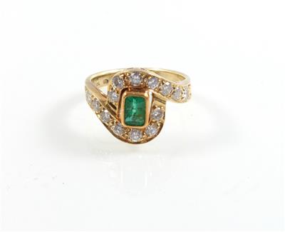 Brillant-Smaragddamenring zus. ca. 0,95 ct - Schmuck Summersale