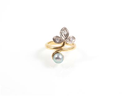 Altschliff-Diamant-BrillantKulturperlenring - Jewellery