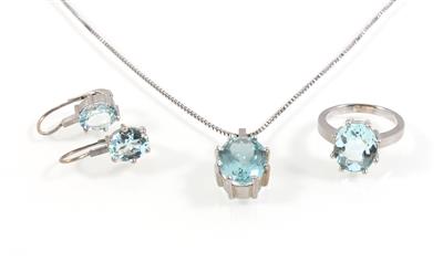 Aquamarin Damenschmuckgarnitur - Exklusive Diamanten und Farbsteine