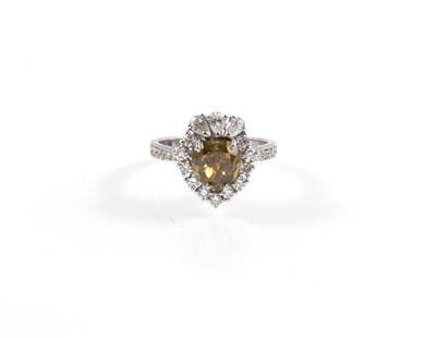 Fancy deep brownish greenish yellow Diamantring zus. ca. 3 ct - Gioielli