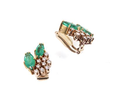 Brillant Smaragd Ohrclips - Exklusive Diamanten und Farbsteine