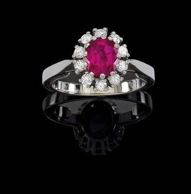 Ring mit unbehandeltem Rubin ca. 1,40 ct - Exklusive Diamanten und Farbsteine