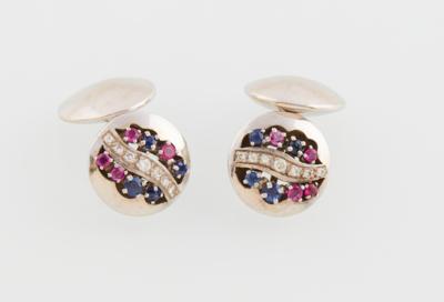 A pair of brilliant, ruby and sapphire cufflinks - Watches and men's accessories