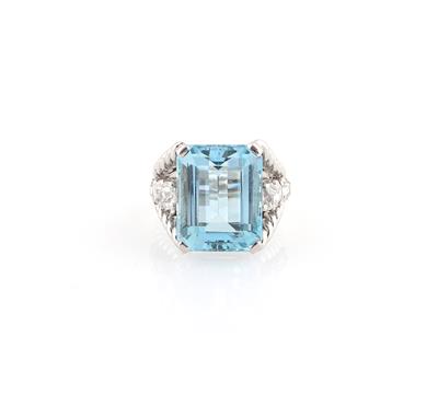 Aquamarin Altschliffbrillant Damenring zus. ca. 11,00 ct - Gioielli