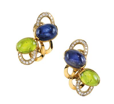 A pair of brilliant and gemstone ear clips - Jewellery