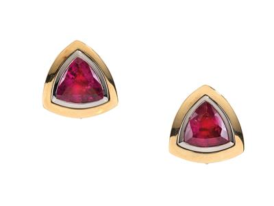 A pair of Rubellite ear clips, total weight ca. 4,50 ct - Klenoty