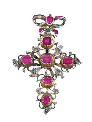 A ruby and diamond pendant cross - Klenoty