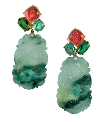 A pair of Tourmaline pendant ear clips - Jewellery