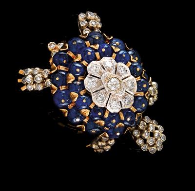 Diamant Saphirbrosche Schildkröte - Juwelen