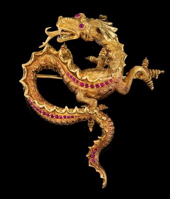 A ruby brooch in the shape of a dragon - Klenoty