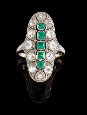 An old-cut brilliant and emerald ring - Klenoty