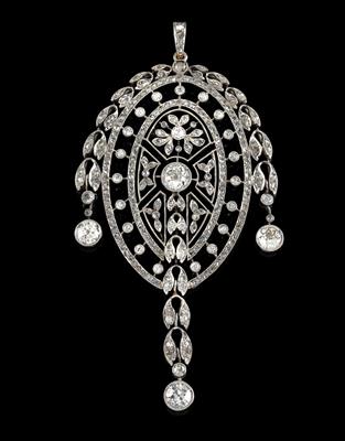 An old-cut diamond pendant, total weight ca. 4 ct - Klenoty