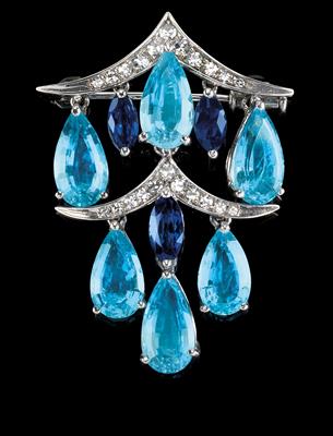 An aquamarine and diamond brooch - Klenoty