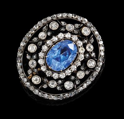 A diamond and sapphire brooch - Klenoty