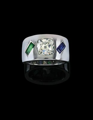 A diamond and coloured stone ring - Klenoty