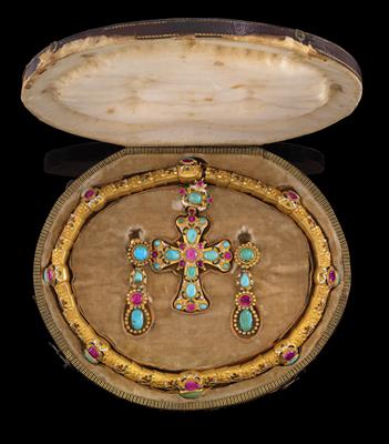 A ruby and turquoise jewellery set - Jewellery
