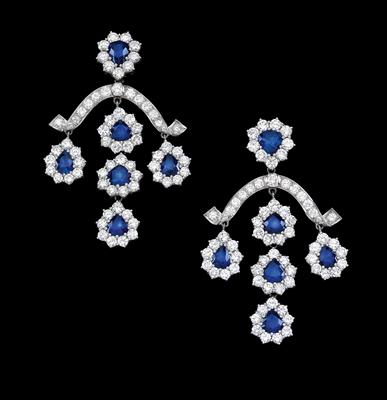 A pair of brilliant and sapphire ear pendants - Klenoty