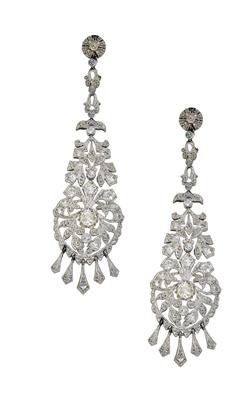 A pair of diamond pendant earrings total weight c. 1.70 ct - Jewellery