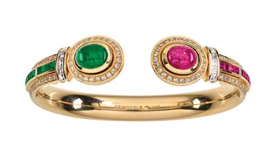 A Hemmerle brilliant and coloured stone bangle - Klenoty
