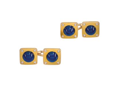 A pair of sapphire cufflinks total weight c. 11 ct - Klenoty