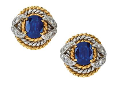 A pair of brilliant and sapphire ear clips - Jewellery