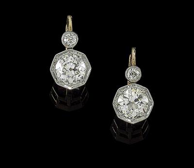 A pair of brilliant earrings, total weight c. 2.10 ct - Klenoty