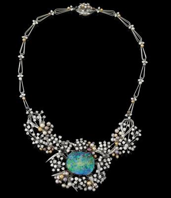 A cultured pearl, brilliant and opal necklace - Jewellery