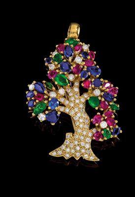 A brilliant and coloured stone pendant in the shape of a tree - Jewellery