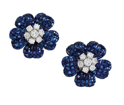 A pair of brilliant and sapphire ear clips - Jewellery