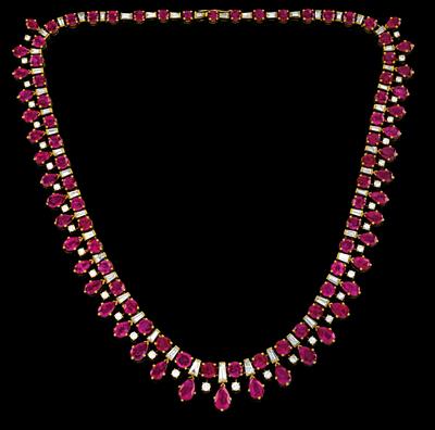 A necklace with untreated rubies, total weight c. 24 ct - Klenoty