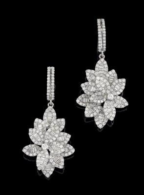 A pair of diamond ear pendants, total weight 3.73 ct - Jewellery