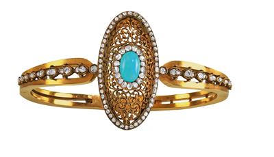 A diamond and turquoise bangle - Jewellery